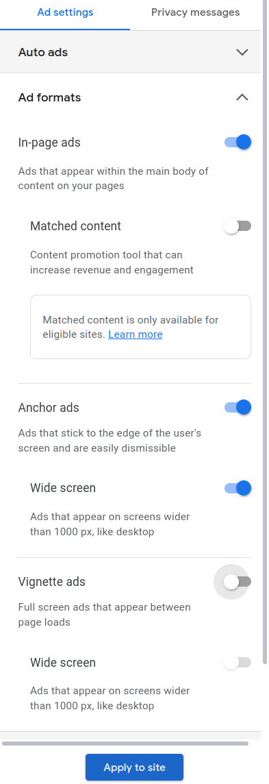 disable google full page ads
